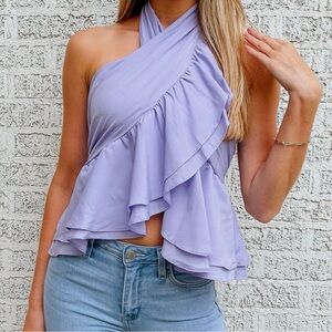 The Impeccable Pig Lilac Ruffle Halter Blouse